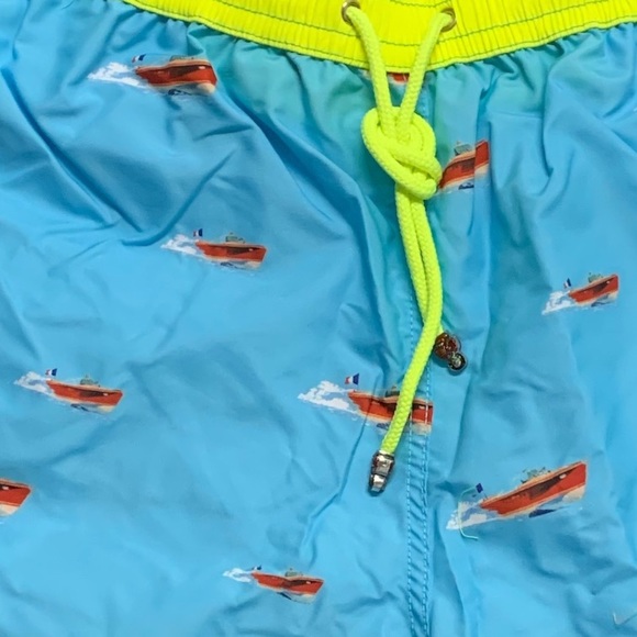 Les Canebiers Mens NWT Sky Blu Boat Swim Shorts w/Yellow Trim - Picture 3 of 6